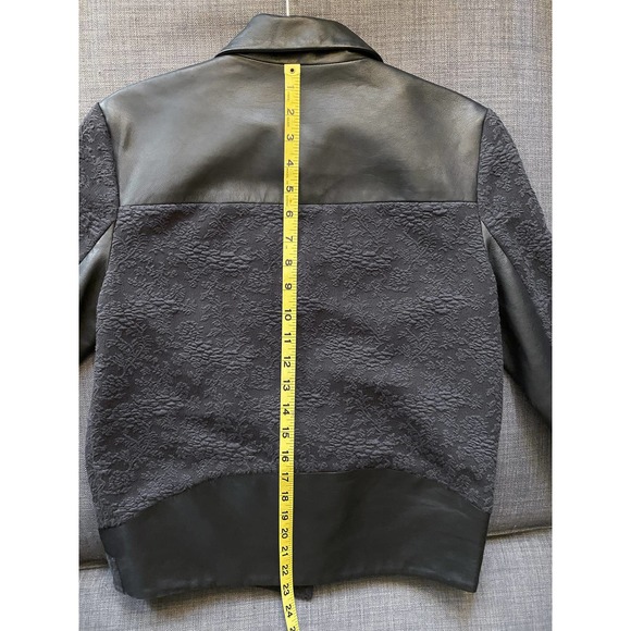 Thakoon black motorcycle biker jacket, floral with leather accent - Picture 7 of 7